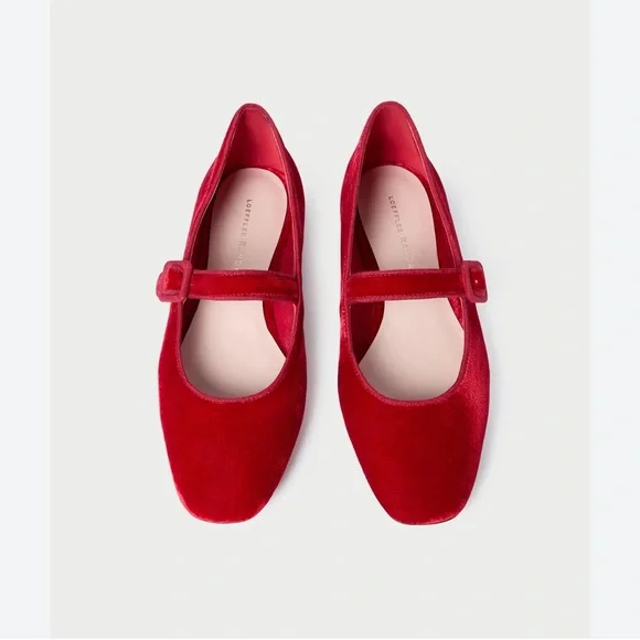Loeffler Randall Red Velvet Mary Jane Flats - Picture 1 of 7